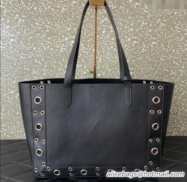 Luxury Discount Valentino Medium Nellcote Shopping Bag in Grainy Calfskin with Ball Studs 0076 Black 2025