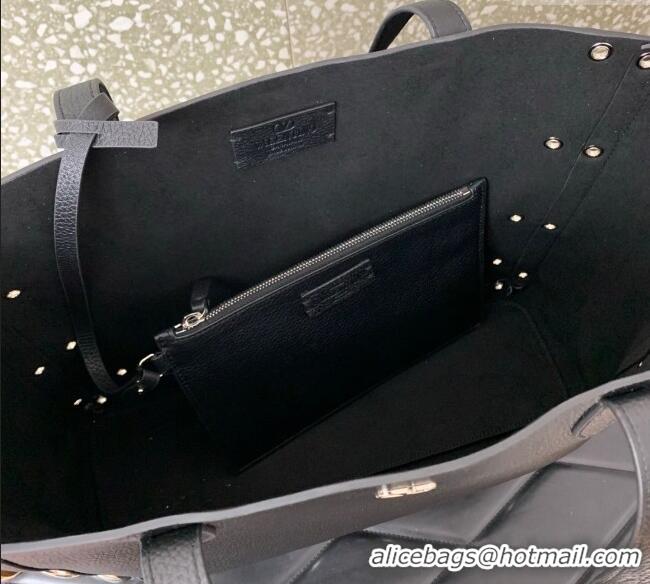 Luxury Discount Valentino Medium Nellcote Shopping Bag in Grainy Calfskin with Ball Studs 0076 Black 2025