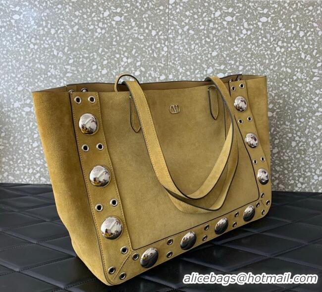 Reasonable Price Valentino Medium Nellcote Shopping Bag in Grainy Calfskin with Ball Studs 0076 Khaki 2025