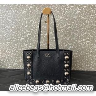 Best Quality Valentino Mini Nellcote Shopping Bag in Grainy Calfskin with Ball Studs 0078 Black 2025