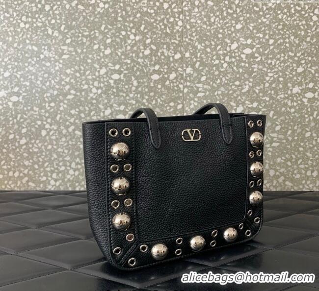 Best Quality Valentino Mini Nellcote Shopping Bag in Grainy Calfskin with Ball Studs 0078 Black 2025