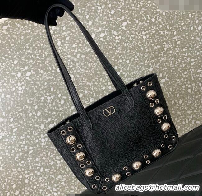 Best Quality Valentino Mini Nellcote Shopping Bag in Grainy Calfskin with Ball Studs 0078 Black 2025