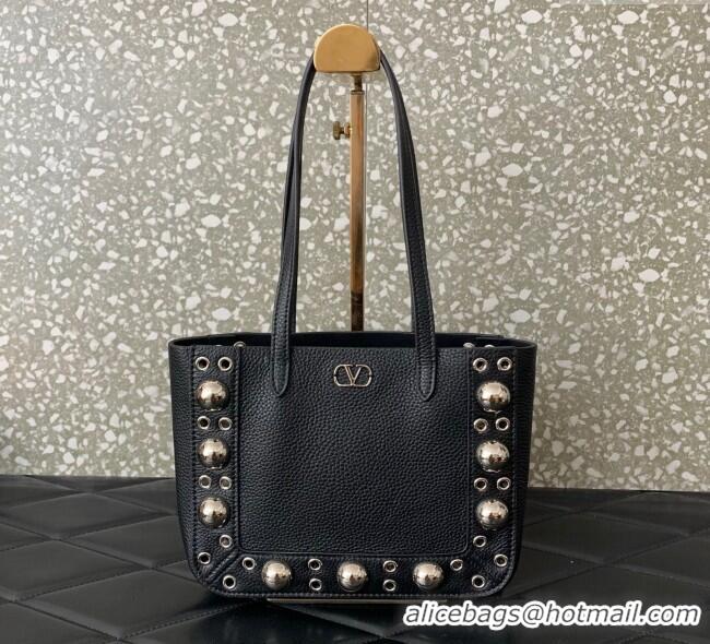 Best Quality Valentino Mini Nellcote Shopping Bag in Grainy Calfskin with Ball Studs 0078 Black 2025