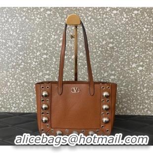 Buy Discount Valentino Mini Nellcôte Shopping Bag in Grainy Calfskin with Ball Studs 0078 Brown 2025