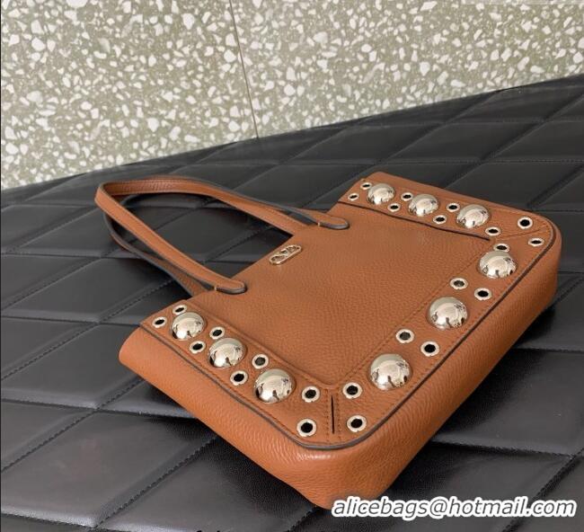 Buy Discount Valentino Mini Nellcôte Shopping Bag in Grainy Calfskin with Ball Studs 0078 Brown 2025