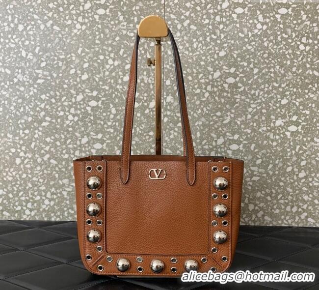 Buy Discount Valentino Mini Nellcôte Shopping Bag in Grainy Calfskin with Ball Studs 0078 Brown 2025