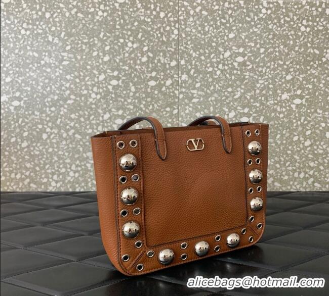 Buy Discount Valentino Mini Nellcôte Shopping Bag in Grainy Calfskin with Ball Studs 0078 Brown 2025