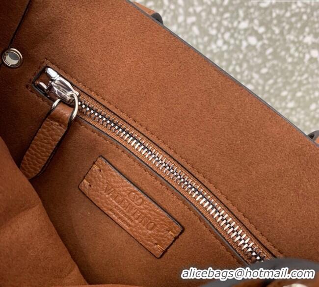 Buy Discount Valentino Mini Nellcôte Shopping Bag in Grainy Calfskin with Ball Studs 0078 Brown 2025