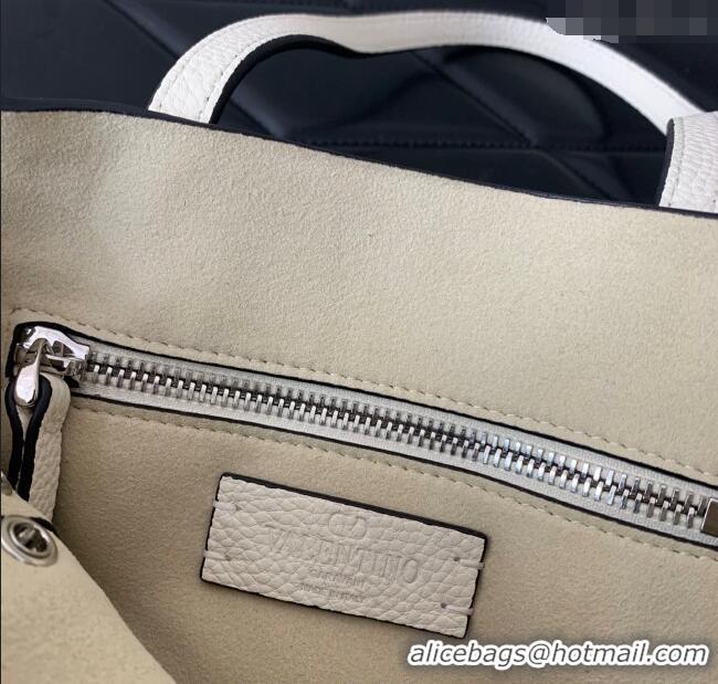Top Quality Valentino Mini Nellcôte Shopping Bag in Grainy Calfskin with Ball Studs 0078 White 2025