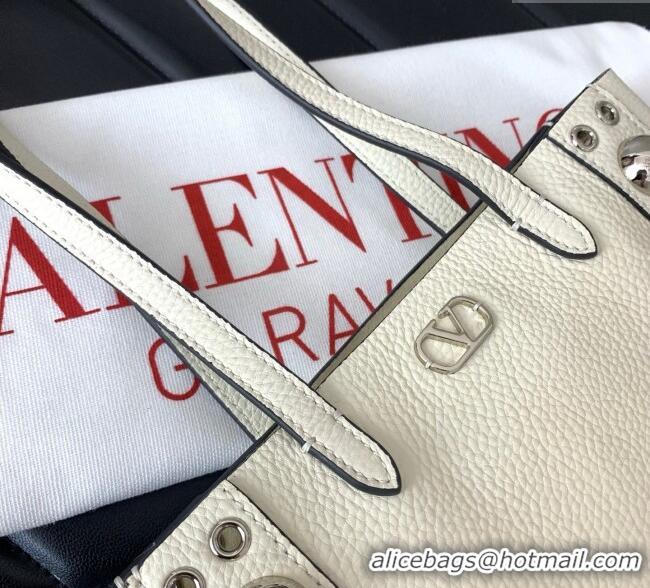 Top Quality Valentino Mini Nellcôte Shopping Bag in Grainy Calfskin with Ball Studs 0078 White 2025