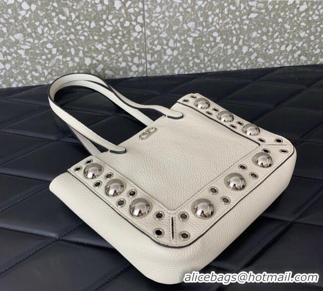 Top Quality Valentino Mini Nellcôte Shopping Bag in Grainy Calfskin with Ball Studs 0078 White 2025