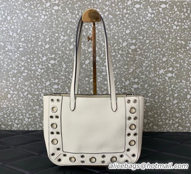 Top Quality Valentino Mini Nellcôte Shopping Bag in Grainy Calfskin with Ball Studs 0078 White 2025