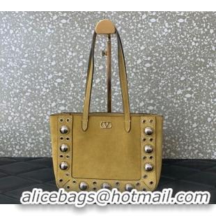 Trendy Design Valentino Mini Nellcote Shopping Bag in Suede with Ball Studs 0078 Khaki 2025