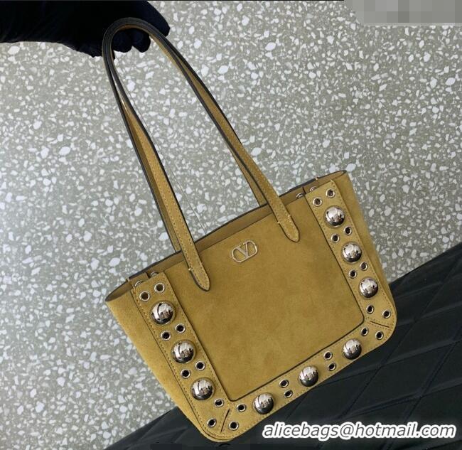 Trendy Design Valentino Mini Nellcote Shopping Bag in Suede with Ball Studs 0078 Khaki 2025