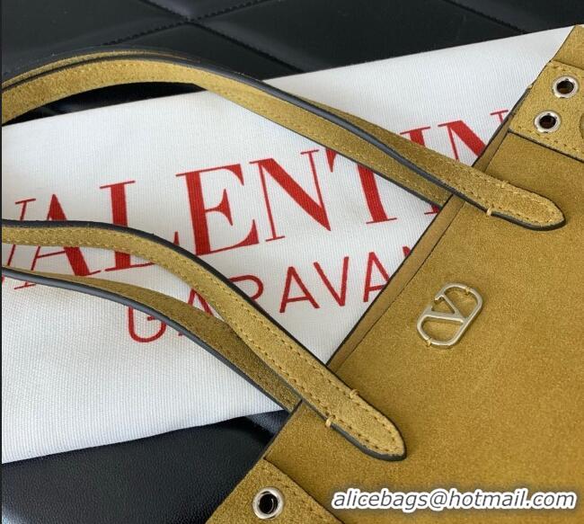Trendy Design Valentino Mini Nellcote Shopping Bag in Suede with Ball Studs 0078 Khaki 2025