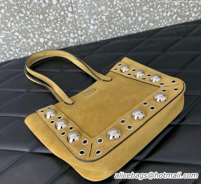 Trendy Design Valentino Mini Nellcote Shopping Bag in Suede with Ball Studs 0078 Khaki 2025