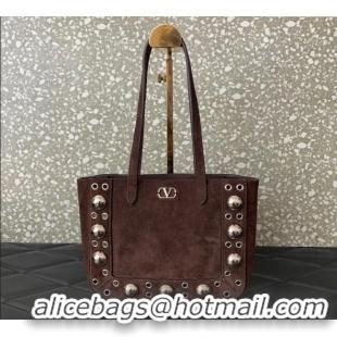 Well Crafted Valentino Mini Nellcote Shopping Bag in Suede with Ball Studs 0078 Brown 2025