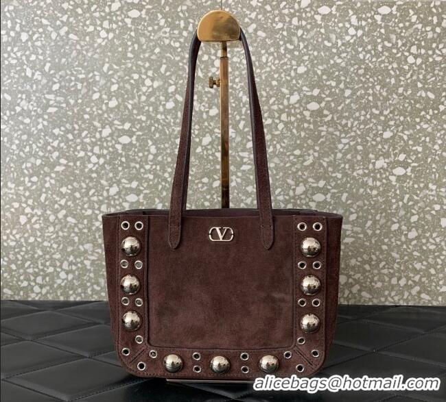 Well Crafted Valentino Mini Nellcote Shopping Bag in Suede with Ball Studs 0078 Brown 2025