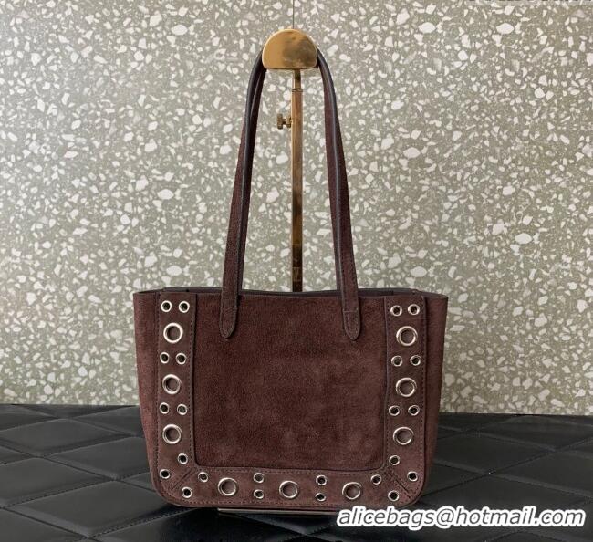 Well Crafted Valentino Mini Nellcote Shopping Bag in Suede with Ball Studs 0078 Brown 2025