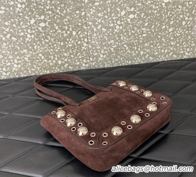 Well Crafted Valentino Mini Nellcote Shopping Bag in Suede with Ball Studs 0078 Brown 2025