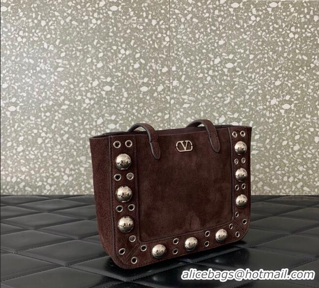 Well Crafted Valentino Mini Nellcote Shopping Bag in Suede with Ball Studs 0078 Brown 2025
