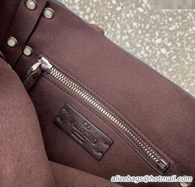 Well Crafted Valentino Mini Nellcote Shopping Bag in Suede with Ball Studs 0078 Brown 2025
