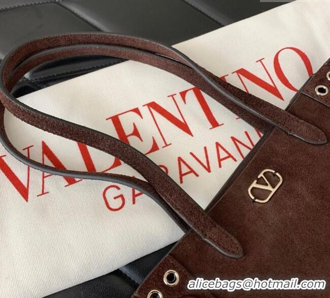 Well Crafted Valentino Mini Nellcote Shopping Bag in Suede with Ball Studs 0078 Brown 2025