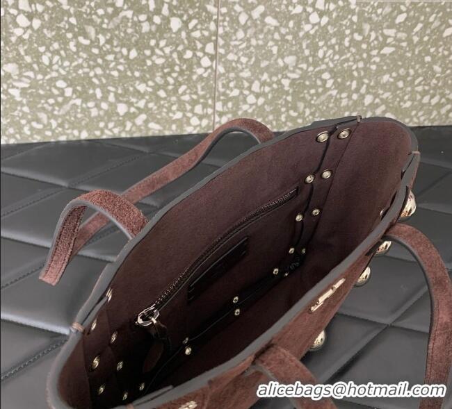 Well Crafted Valentino Mini Nellcote Shopping Bag in Suede with Ball Studs 0078 Brown 2025