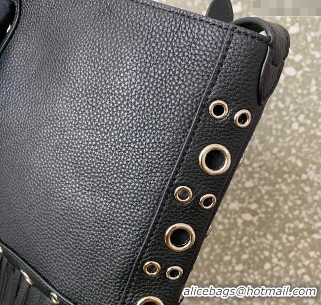 New Style Valentino Nellcote Small Shoulder Bag in Grainy Calfskin with Fringes Tassel and Ball Studs 2034 Black 2025
