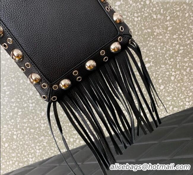 New Style Valentino Nellcote Small Shoulder Bag in Grainy Calfskin with Fringes Tassel and Ball Studs 2034 Black 2025
