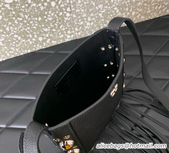New Style Valentino Nellcote Small Shoulder Bag in Grainy Calfskin with Fringes Tassel and Ball Studs 2034 Black 2025