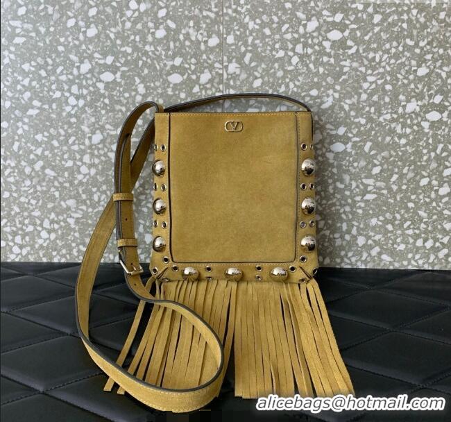 Grade Design Valentino Nellcote Small Shoulder Bag in Suede with Fringes Tassel and Ball Studs 2034 Khaki 2025