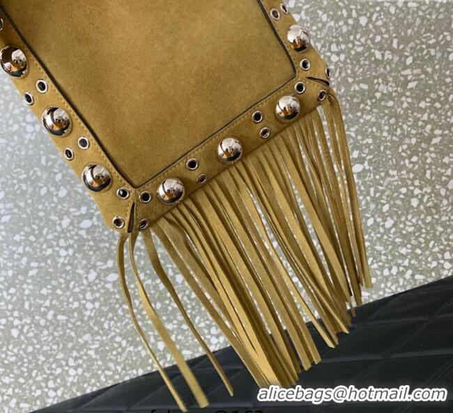 Grade Design Valentino Nellcote Small Shoulder Bag in Suede with Fringes Tassel and Ball Studs 2034 Khaki 2025