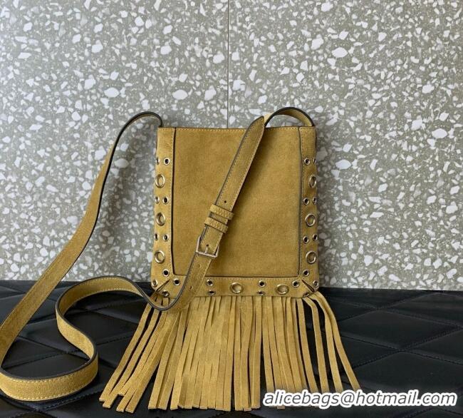 Grade Design Valentino Nellcote Small Shoulder Bag in Suede with Fringes Tassel and Ball Studs 2034 Khaki 2025