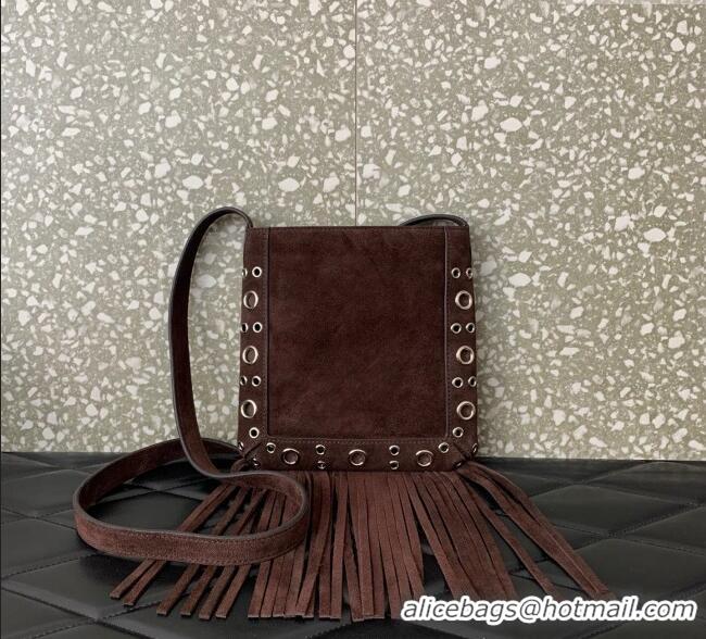 Top Grade Valentino Nellcote Small Shoulder Bag in Suede with Fringes Tassel and Ball Studs 2034 Brown 2025