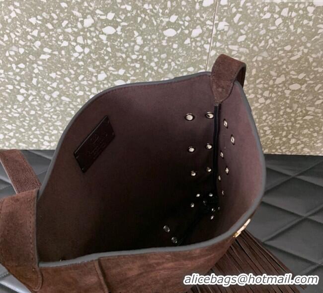 Modern Classic Valentino Nellcote Shoulder Bag in Suede with Fringes Tassel and Ball Studs 2033 Brown 2025