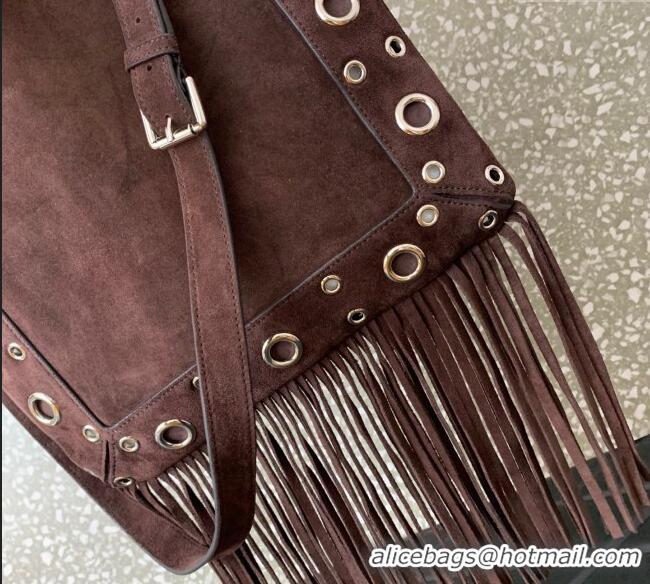 Modern Classic Valentino Nellcote Shoulder Bag in Suede with Fringes Tassel and Ball Studs 2033 Brown 2025