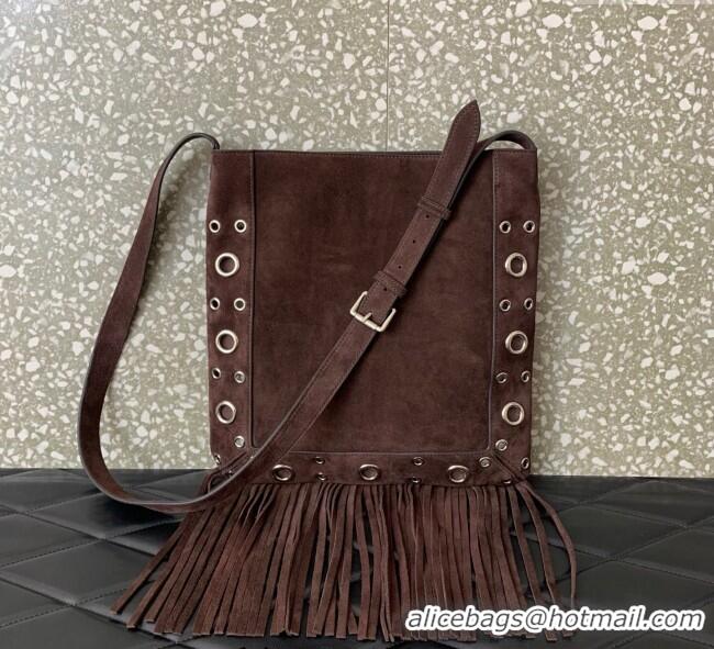 Modern Classic Valentino Nellcote Shoulder Bag in Suede with Fringes Tassel and Ball Studs 2033 Brown 2025