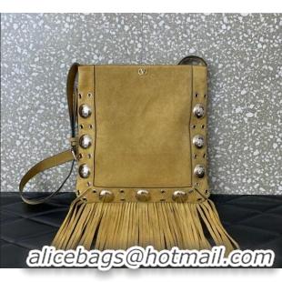 Best Product Valentino Nellcote Shoulder Bag in Suede with Fringes Tassel and Ball Studs 2033 Khaki 2025