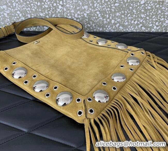 Best Product Valentino Nellcote Shoulder Bag in Suede with Fringes Tassel and Ball Studs 2033 Khaki 2025