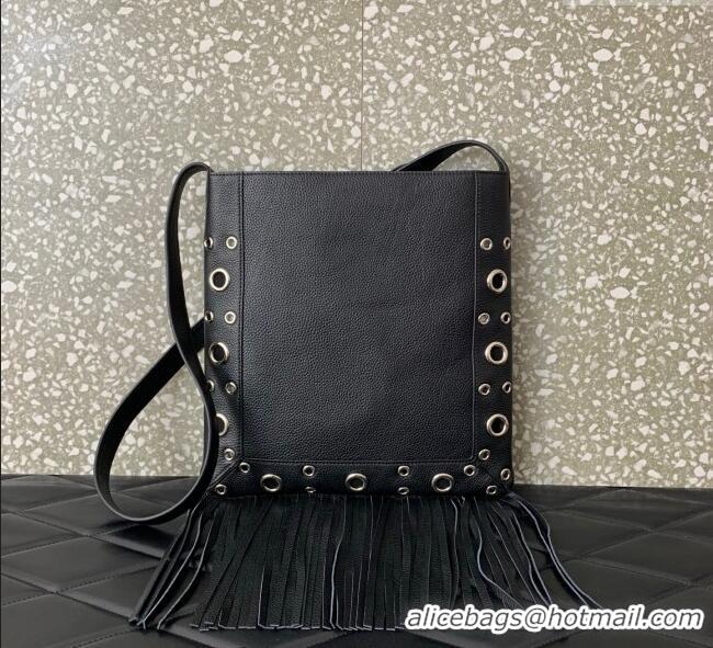 Top Quality Valentino Nellcote Shoulder Bag in Grainy Calfskin with Fringes Tassel and Ball Studs 2033 Black 2025