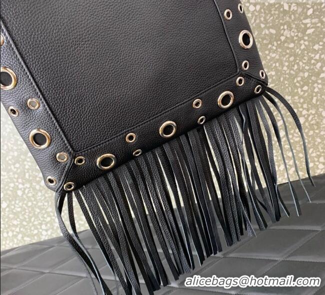 Top Quality Valentino Nellcote Shoulder Bag in Grainy Calfskin with Fringes Tassel and Ball Studs 2033 Black 2025