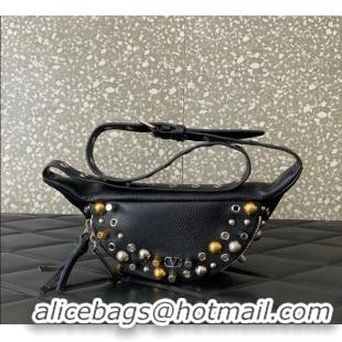 Good Product Valentino Nellcote Belt Bag in Grainy Calfskin with Studs 2039 Black 2025