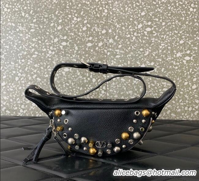 Good Product Valentino Nellcote Belt Bag in Grainy Calfskin with Studs 2039 Black 2025