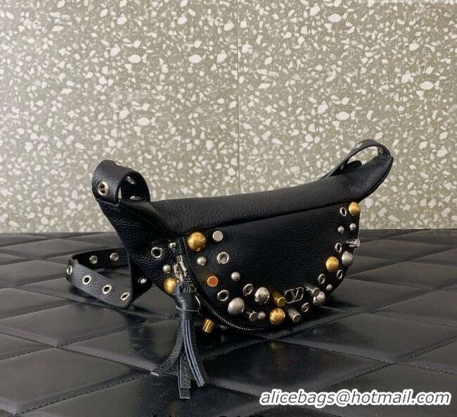 Good Product Valentino Nellcote Belt Bag in Grainy Calfskin with Studs 2039 Black 2025