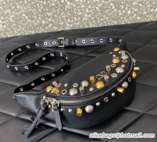 Good Product Valentino Nellcote Belt Bag in Grainy Calfskin with Studs 2039 Black 2025
