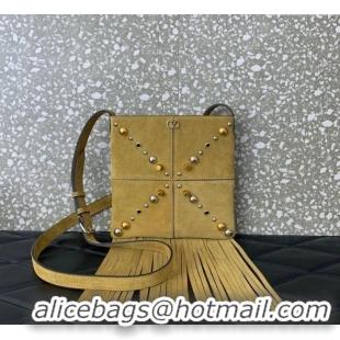 Well Crafted Valentino Nellcote Small Shoulder Bag in Suede with Fringes Tassel and Studs 2028 Khaki 2025