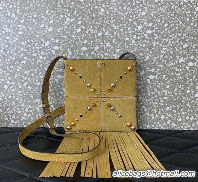 Well Crafted Valentino Nellcote Small Shoulder Bag in Suede with Fringes Tassel and Studs 2028 Khaki 2025