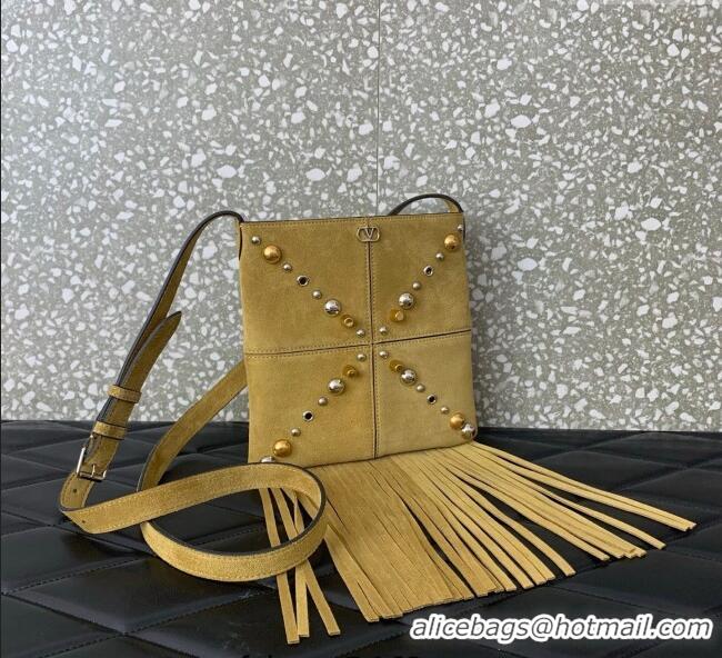 Well Crafted Valentino Nellcote Small Shoulder Bag in Suede with Fringes Tassel and Studs 2028 Khaki 2025