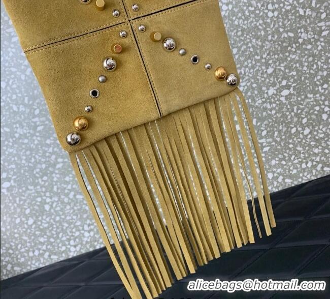 Well Crafted Valentino Nellcote Small Shoulder Bag in Suede with Fringes Tassel and Studs 2028 Khaki 2025